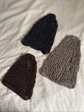 3 Pc Women’s Rayon Crocheted Mesh Hair Net Snoods in Navy, Grey, Brown